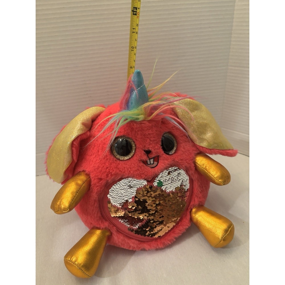 9" Rainbocorn Bright Pink Bunny Rabbit Unicorn Rainbow Hair Glitter Eyes Plush - Picture 3 of 8